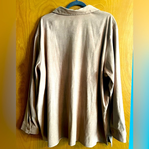 Denim&Co. camel color patterned faux suede button down shirt - Picture 4 of 8